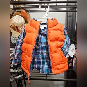 NWT 2PC, 3M BOYS - Koala Baby "R" Us, Orange puffer, and plaid long sleeve set!